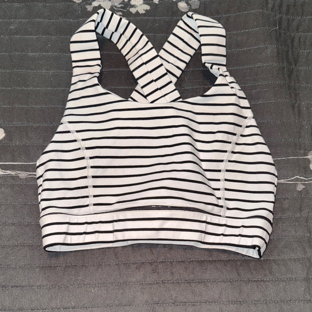 Glyder Black and White Striped Sports Bra
